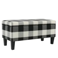 Kirkland's Home Benches & Ottomans-Black Buffalo Check Storage Bench