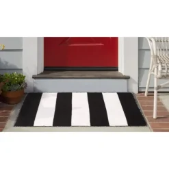 Kirkland's Home Outdoor Rugs-Black Cabana Stripe Indoor/Outdoor Scatter Rug