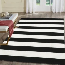 Kirkland's Home Outdoor Rugs-Black Cabana Stripe Indoor/Outdoor Area Rug, 3X5