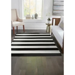Kirkland's Home Outdoor Rugs-Black Cabana Stripe Indoor/Outdoor Area Rug, 3X5