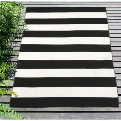 Kirkland's Home Outdoor Rugs-Black Cabana Stripe Indoor/Outdoor Area Rug, 3X5