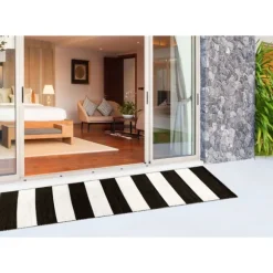 Kirkland's Home Outdoor Rugs-Black Cabana Stripe Indoor/Outdoor Runner, 2X8