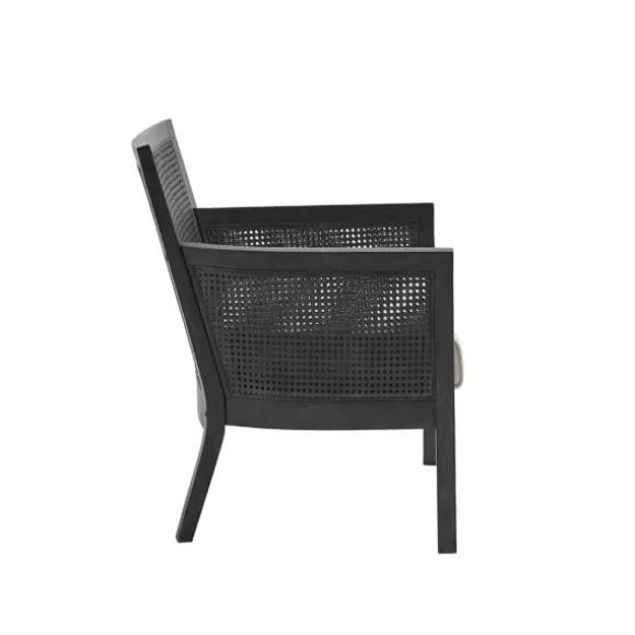 Kirkland's Home Accent Chairs-Black Cane Cushioned Accent Chair