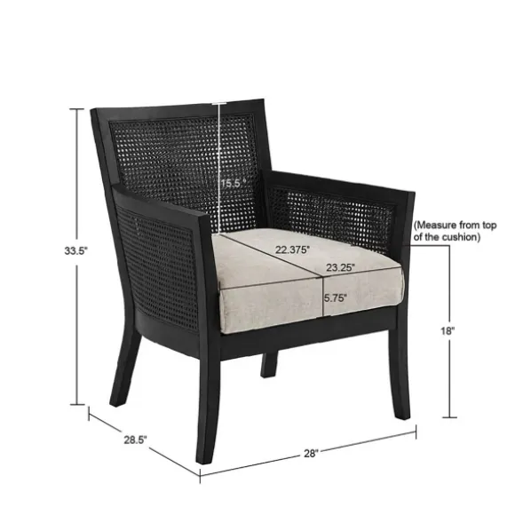 Kirkland's Home Accent Chairs-Black Cane Cushioned Accent Chair