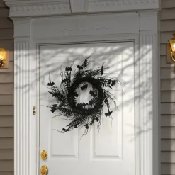 Kirkland's Home Wreaths-Black Fern Swirl Bats Halloween Wreath