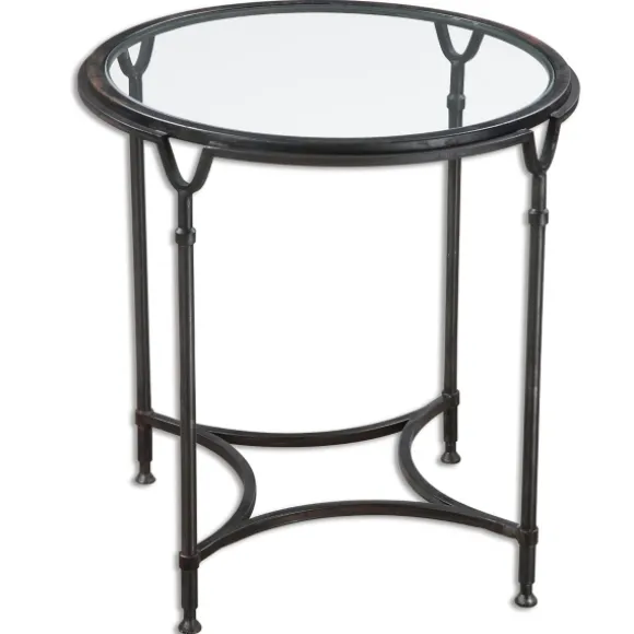 Kirkland's Home Accent & End Tables-Black Forged Steel Glass Top Accent Table