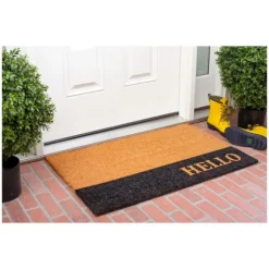 Kirkland's Home Doormats-Black Hello Bold Stripe Coir Doormat, 24 In.