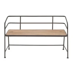 Kirkland's Home Benches & Ottomans-Black Iron And Wooden Seat Industrial Bench