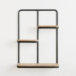 Kirkland's Home Shelves-Black Metal & Natural Wood Rounded Edge Wall Shelf