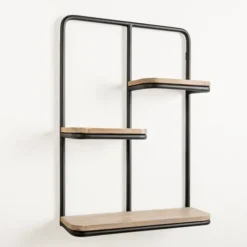 Kirkland's Home Shelves-Black Metal & Natural Wood Rounded Edge Wall Shelf