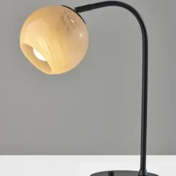 Kirkland's Home Table Lamps-Black Metal And Frosted Glass Globe Table Lamp
