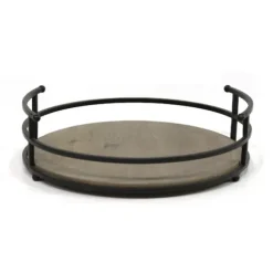 Kirkland's Home Decorative Trays-Black Metal And Light Wooden Stained Tray