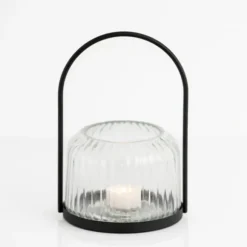 Kirkland's Home Lanterns-Black Metal And Rippled Glass Lantern