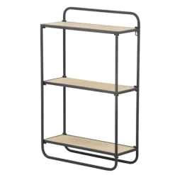 Kirkland's Home Shelves-Black Metal And Wood 3-Tier Wall Shelf