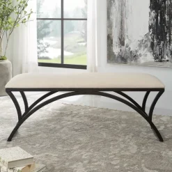 Kirkland's Home Benches & Ottomans-Black Metal Arched Frame Upholstered Bench