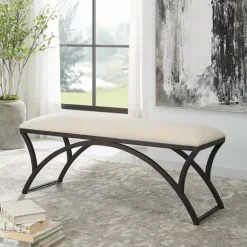 Kirkland's Home Benches & Ottomans-Black Metal Arched Frame Upholstered Bench