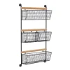 Kirkland's Home Wall Storage-Black Metal 4-Basket Wall Shelf