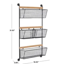 Kirkland's Home Wall Storage-Black Metal 4-Basket Wall Shelf