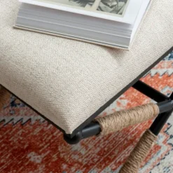 Kirkland's Home Benches & Ottomans-Black Metal Legs Accent Stool With Rope Detail