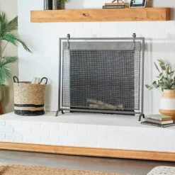 Kirkland's Home Fireplace Accessories-Black Metal Mesh Fireplace Screen