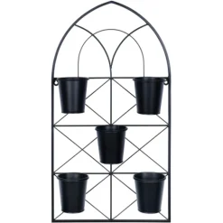 Kirkland's Home Wall Storage-Black Metal Panel 5-Pot Wall Planter