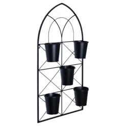 Kirkland's Home Wall Storage-Black Metal Panel 5-Pot Wall Planter