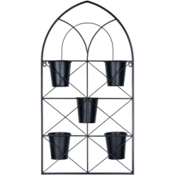 Kirkland's Home Wall Storage-Black Metal Panel 5-Pot Wall Planter