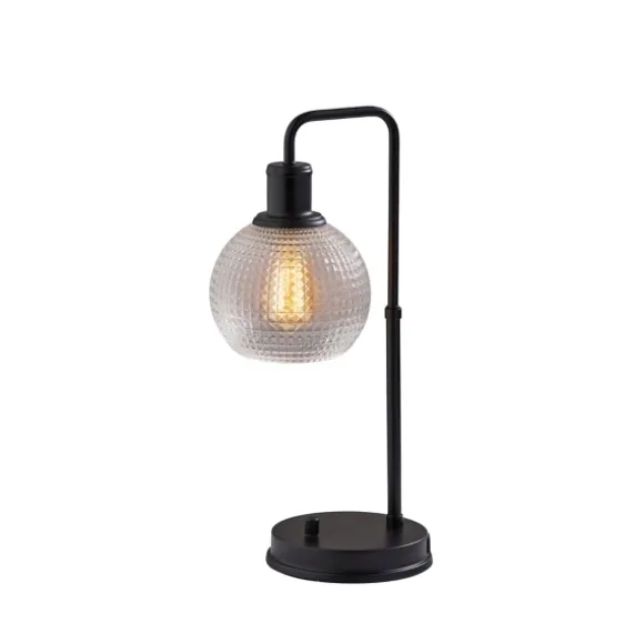 Kirkland's Home Table Lamps-Black Metal Table Lamp With Textured Glass Shade