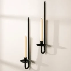 Kirkland's Home Sconces-Black Metal Taper Candle Holder Sconces, Set Of 2