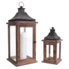 Kirkland's Home Lanterns-Black Metal Top Wood Lanterns, Set Of 2