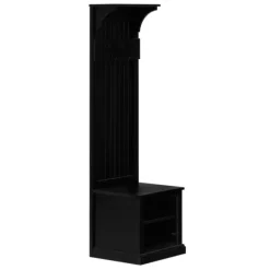 Kirkland's Home Entryway Furniture-Black Pine Wood Grooved Hall Tree