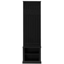 Kirkland's Home Entryway Furniture-Black Pine Wood Grooved Hall Tree