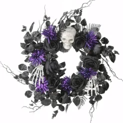 Kirkland's Home Wreaths-Black Purple Leaves Skull Hands Halloween Wreath