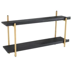 Kirkland's Home Shelves-Black Rattan Wrapped Double Tiered Wall Shelf
