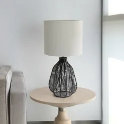 Kirkland's Home Table Lamps-Black Rope Woven Table Lamp