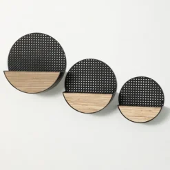 Kirkland's Home Wall Storage-Black Round Mesh Frame Wall Shelves, Set Of 3