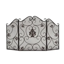 Kirkland's Home Fireplace Accessories-Black Scroll And Medallion Metal Fireplace Screen