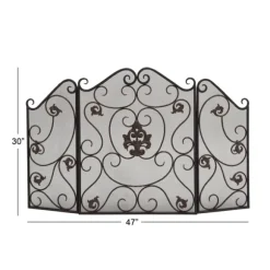Kirkland's Home Fireplace Accessories-Black Scroll And Medallion Metal Fireplace Screen