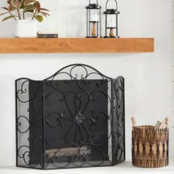 Kirkland's Home Fireplace Accessories-Black Scroll Work Metal Fireplace Screen