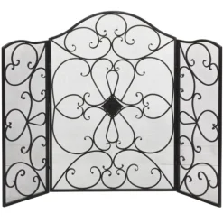 Kirkland's Home Fireplace Accessories-Black Scroll Work Metal Fireplace Screen