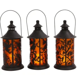 Kirkland's Home Lanterns-Black Spooky Silhouette Led Lanterns, Set Of 3