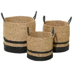 Kirkland's Home Baskets & Boxes-Black Stripe Sea Grass Baskets, Set Of 3