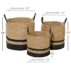 Kirkland's Home Baskets & Boxes-Black Stripe Sea Grass Baskets, Set Of 3