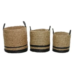 Kirkland's Home Baskets & Boxes-Black Stripe Sea Grass Baskets, Set Of 3