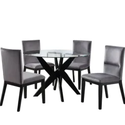 Kirkland's Home Dining Tables-Black Wood Table And Gray Chair 5-Pc. Dining Set