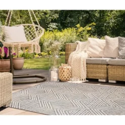 Kirkland's Home Outdoor Rugs-Blake Gray Zigzag Indoor/Outdoor Area Rug, 5X7
