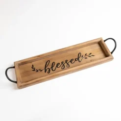 Kirkland's Home Decorative Trays-Blessed Natural Wood Tray With Handles