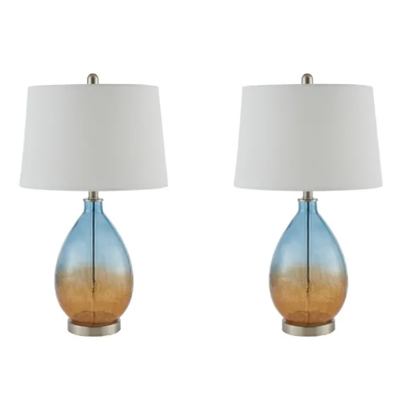 Kirkland's Home Table Lamps-Blue And Amber Glass Table Lamps, Set Of 2