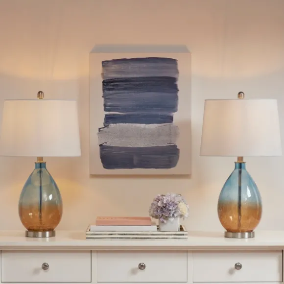 Kirkland's Home Table Lamps-Blue And Amber Glass Table Lamps, Set Of 2