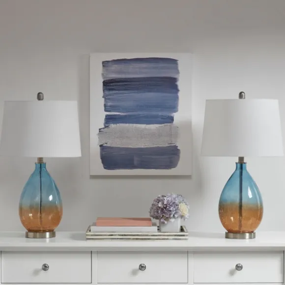 Kirkland's Home Table Lamps-Blue And Amber Glass Table Lamps, Set Of 2